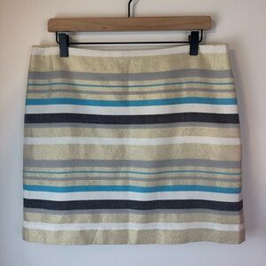 LOFT White, Metallic Gold, Blue, Grey & Black Stripe Skirt | Size 10